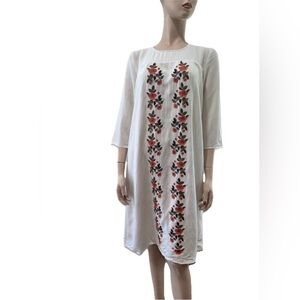 POLAGRAM Roolee Ivory Embroidered Midi Cottagecore Dress Cotton BOHO